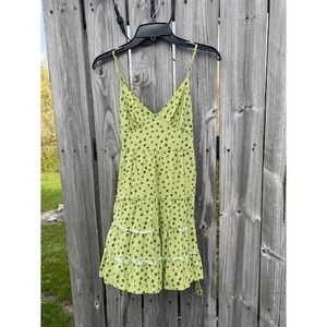 LA Hearts Lime Green Floral Polka Dot Tiered Mini Dress Rayon XS
